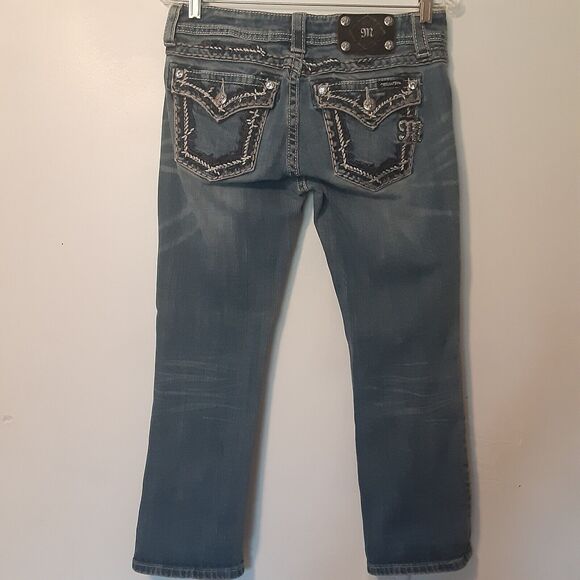 Miss Me Easy Straight Jeans Womens Size 30x24 Embellished Embroidered Distressed - Picture 8 of 12
